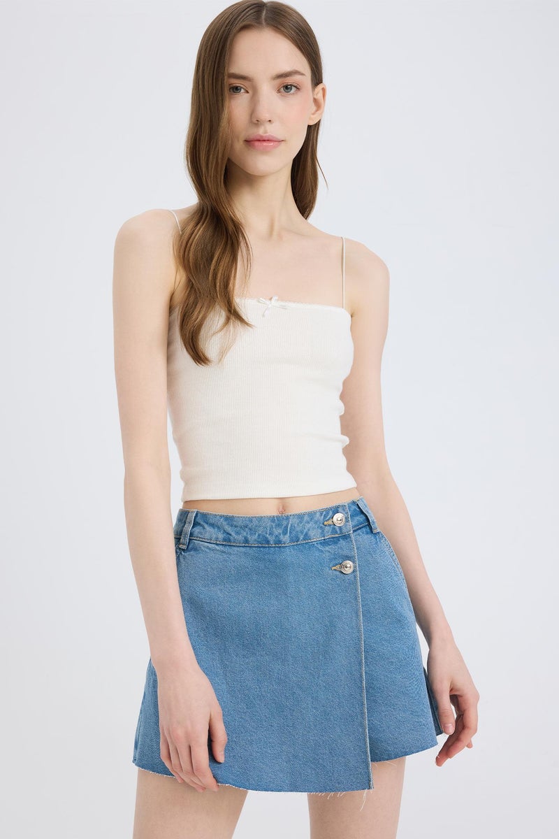 DeFacto Blue Woman High Waist Denim Shorts Casual - Image 3
